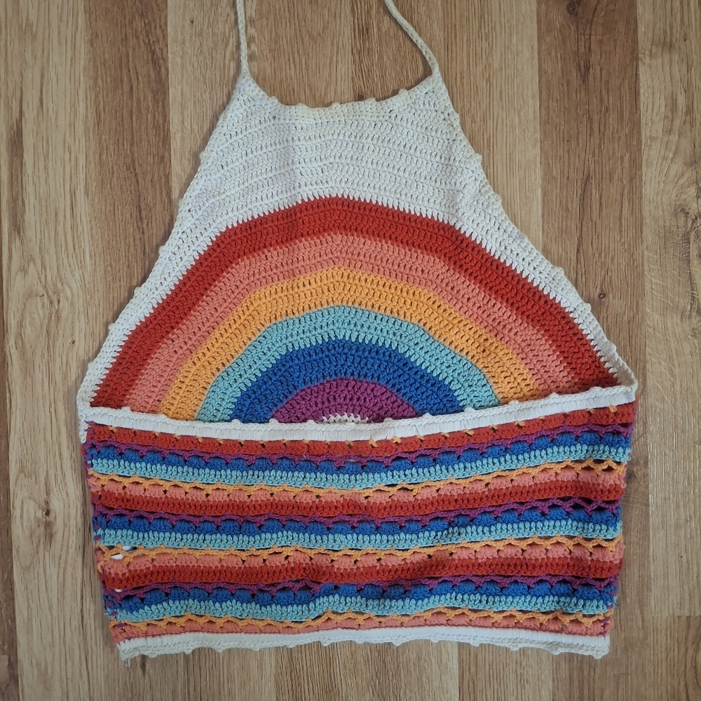Crochet Rainbow Halter Tank Top - Multicolor - Picture 3 of 3
